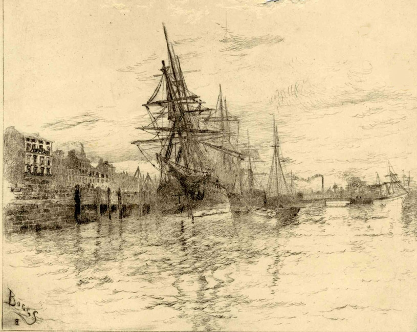 Voiliers dans un port, Frank Myers Boggs, 4e quart 19e siècle, 1er quart 20e siècle