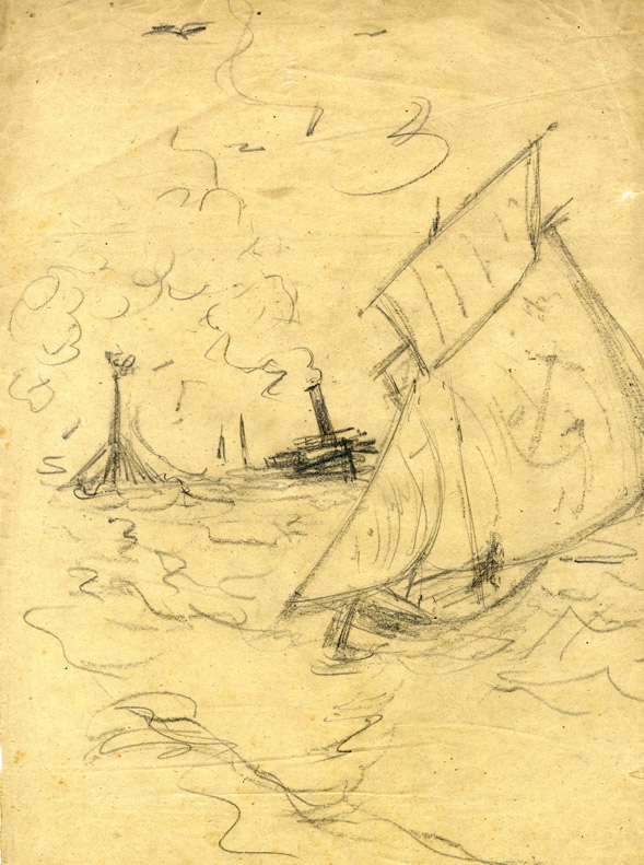 Voiliers dans la tempête, Frank Myers Boggs, 4e quart 19e siècle