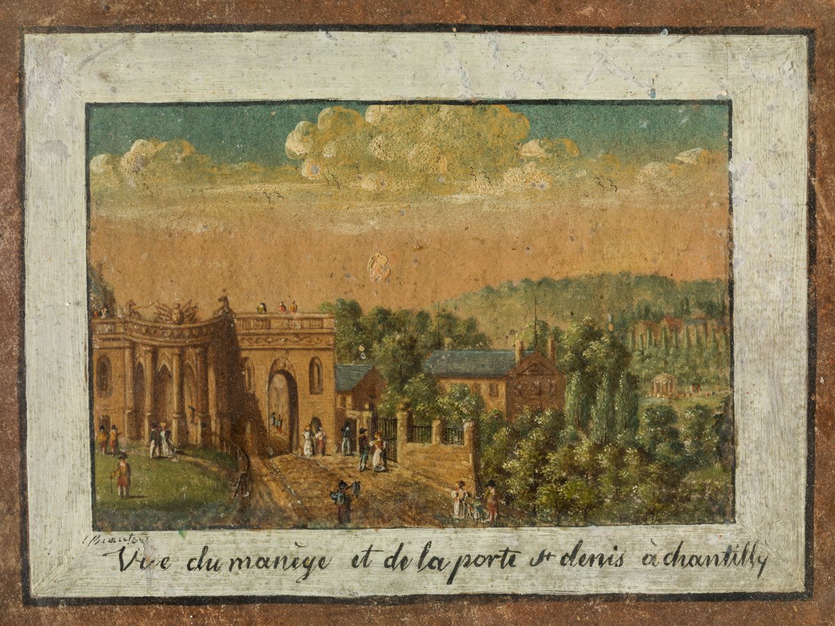 Vue du manège et de la porte Saint-Denis à Chantilly, Jacques-Antoine Beaufort, 18e siècle