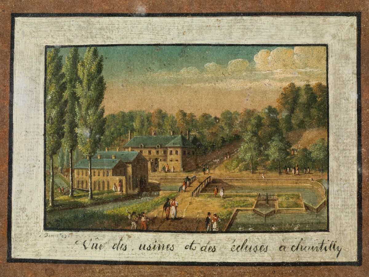 Vue des usines et des écluses à Chantilly, Jacques-Antoine Beaufort, 18e siècle
