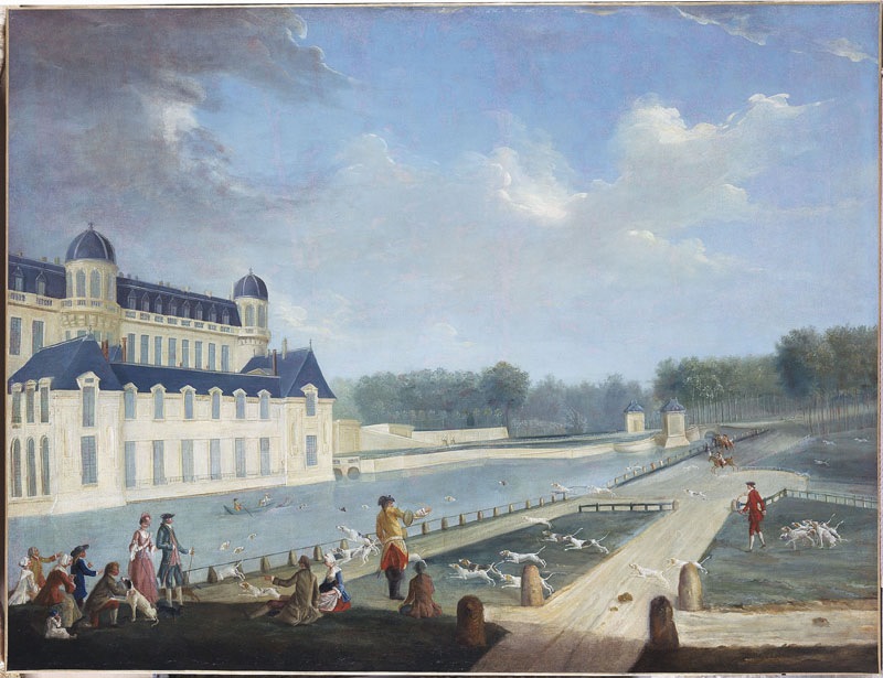Scène de chasse devant le château de Chantilly, Jean-François Perdrix, 1766