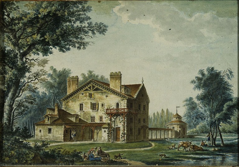 Ferme idéale ou fabrique dans un parc (Titre forgé) ; La laiterie du Hameau de Trianon (Inventaire), Alexandre-Théodore Brongniart, 4e quart 18e siècle