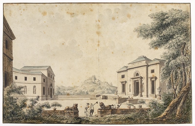 Vue de Bagatelle (Titre forgé) ; Les pavillons de Bagatelle à la fin du 18e siècle (Inventaire), Jean-Louis Prieur, 4e quart 18e siècle