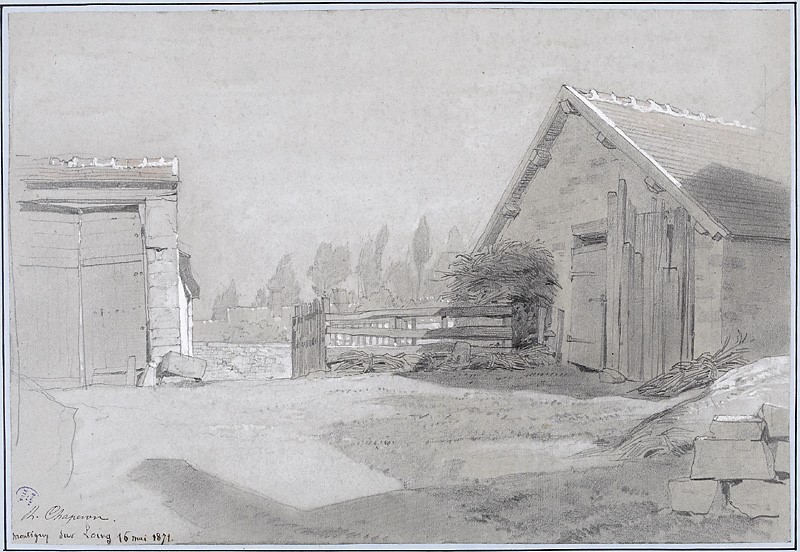 Une cour de Ferme à Montigny sur Loing, Philippe Marie Chaperon, 1871