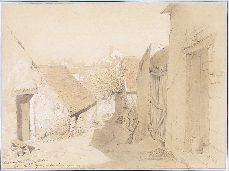 Le chemin du Village bordé de Maisons à Montigny s/ Loing, Philippe Marie Chaperon, 1871