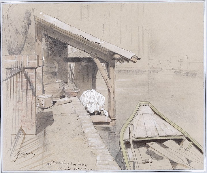 Un lavoir à Montigny sur Loing, Philippe Marie Chaperon, 1871