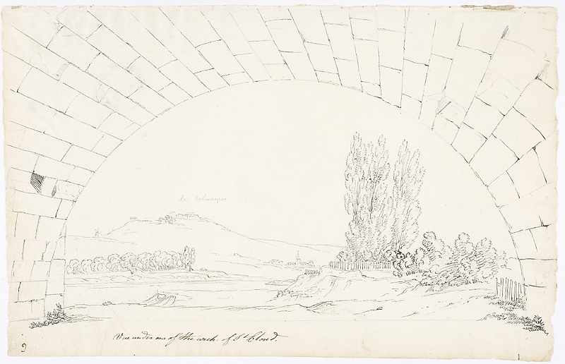 Vue prise sous une arche du pont de Saint-Cloud, John Claude Nattes, 1802-1803