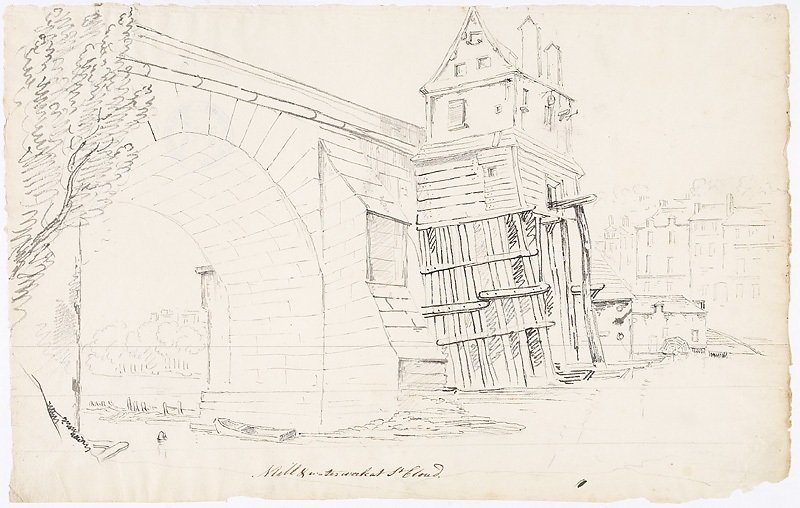 Aqueduc et moulin de Saint-Cloud (Titre forgé) ; Pont et pompe de Saint-Cloud (Inventaire), John Claude Nattes, 1802-1803