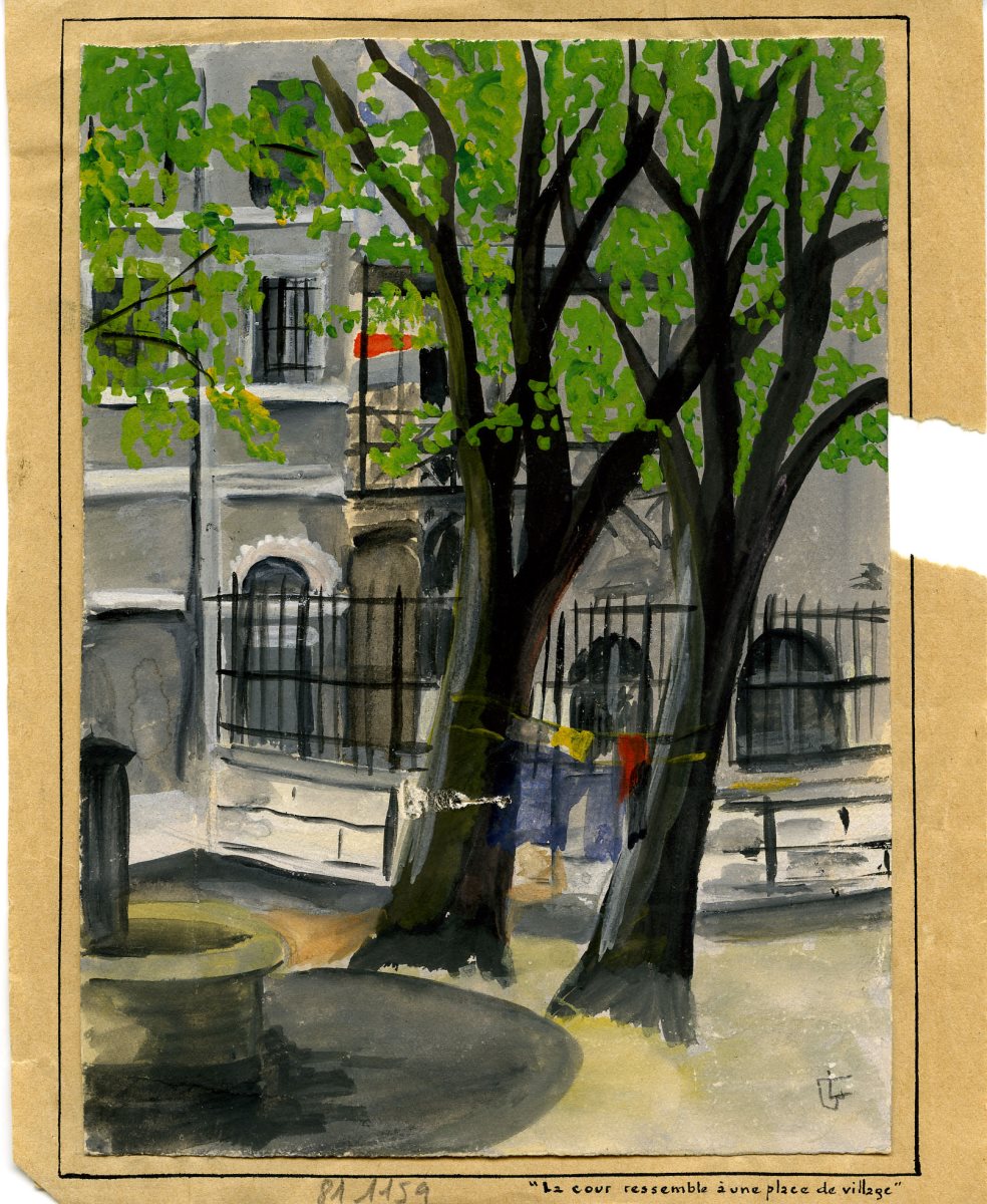 La cour ressemble à une place de village (titre inscrit, manuscrit), 2e quart 20e siècle