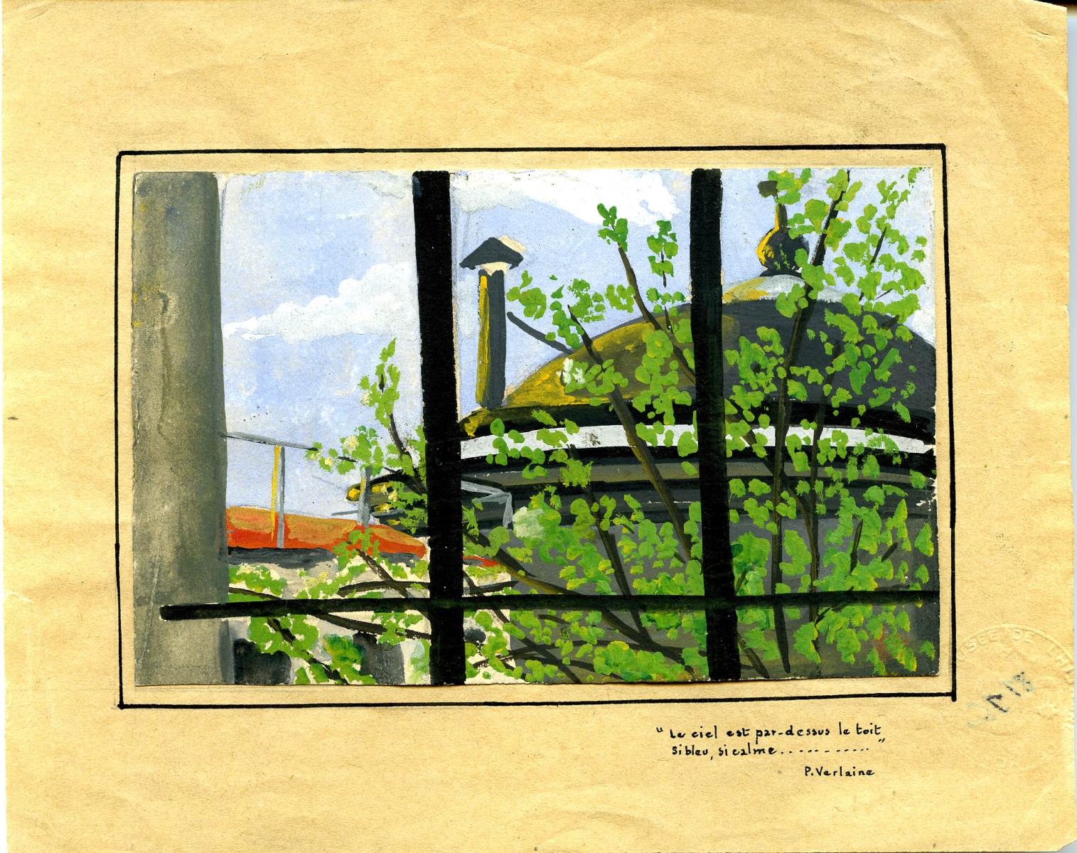 "Le ciel est par-dessus le toit, si bleu, si calme ... P. Verlaine" (titre inscrit, manuscrit), 2e quart 20e siècle
