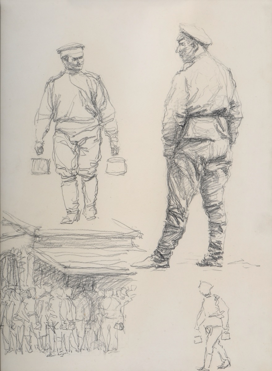Soldats russes allant chercher leur repas, Maurice Joron, 1916