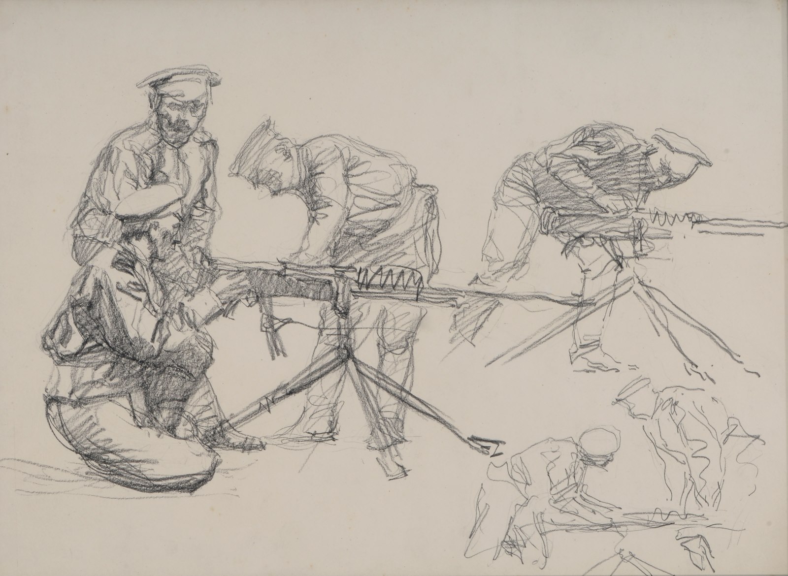 Soldats russes s'entraînant au maniement d'une mitrailleuse Hotchkiss, Maurice Joron, 1916