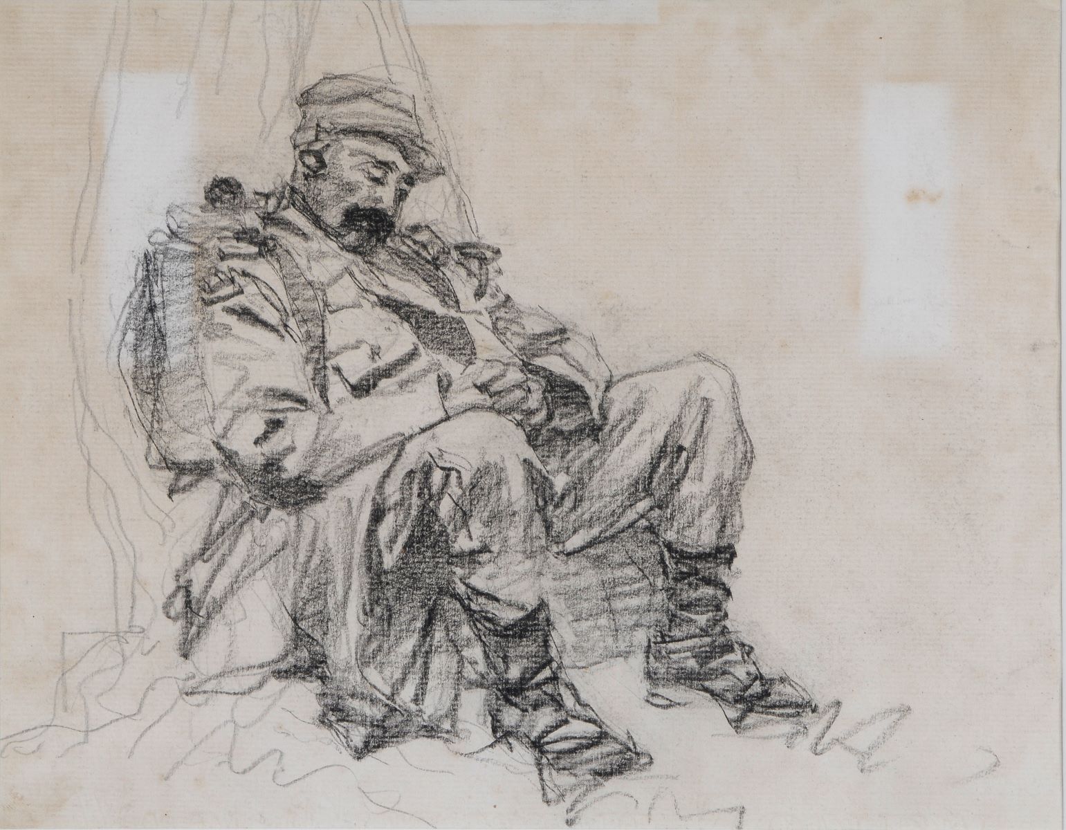 Soldat français endormi adossé à un arbre, Maurice Joron, 1914