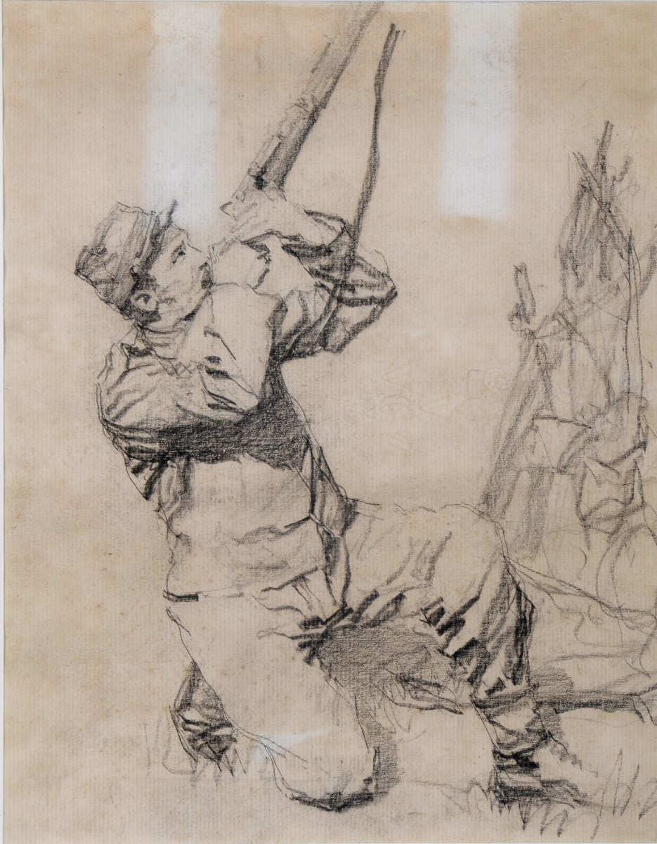 Soldat français agenouillé tirant en l'air, Maurice Joron, 1914