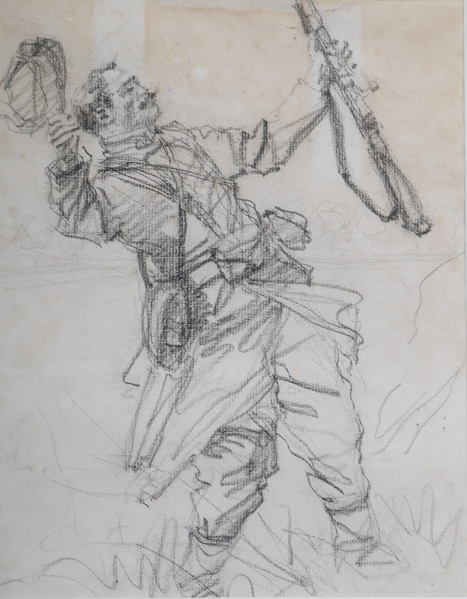 Soldat français debout blessé par un projectile, Maurice Joron, 1914