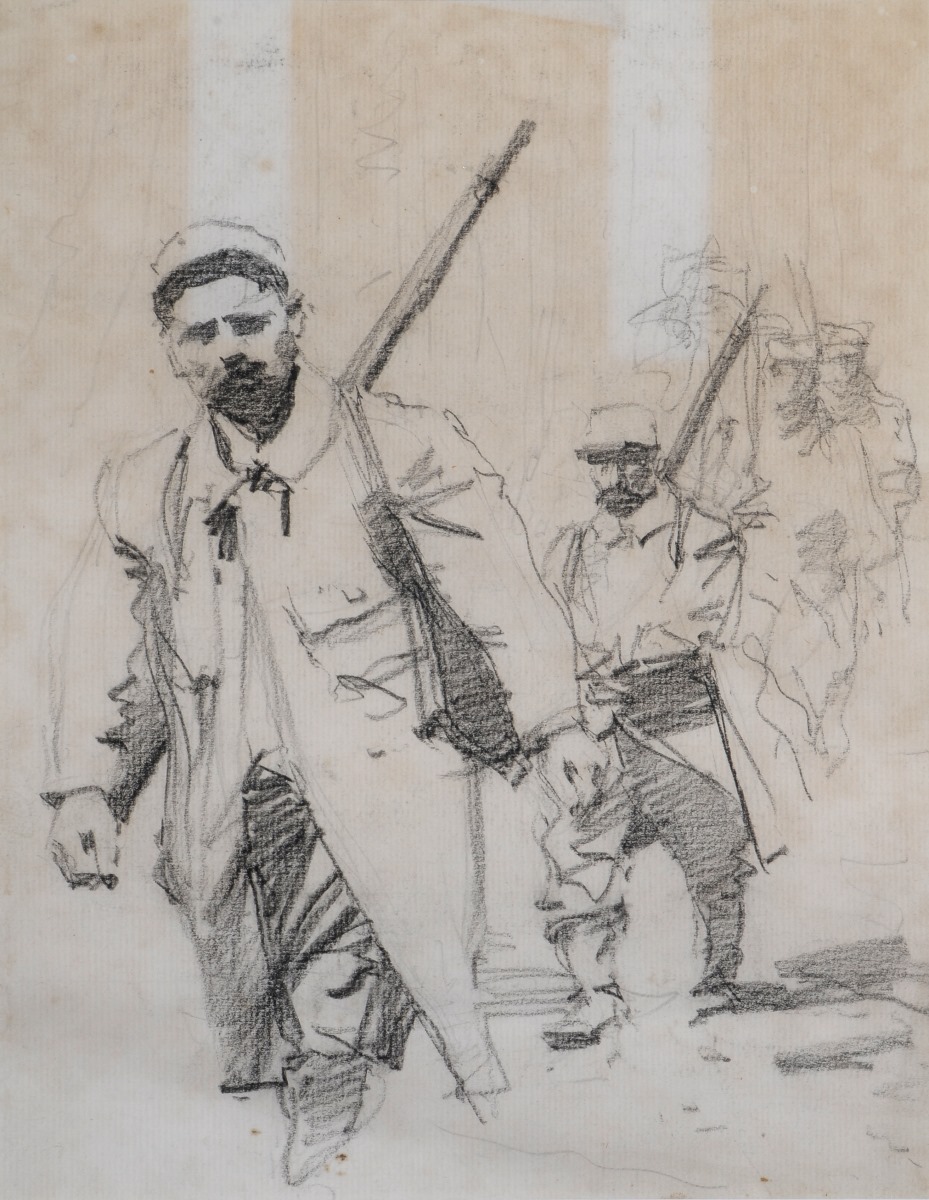 Soldats français marchant en colonne, Maurice Joron, 1914
