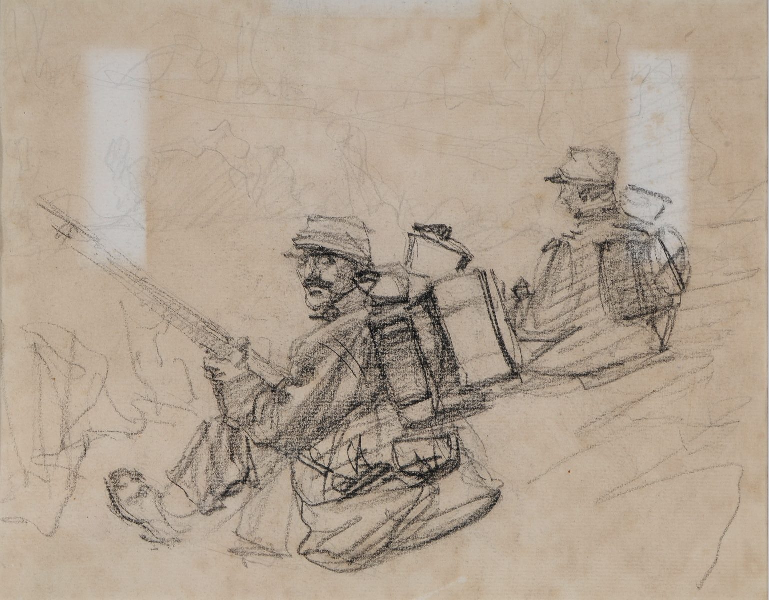 Soldats français assis vus de dos_0