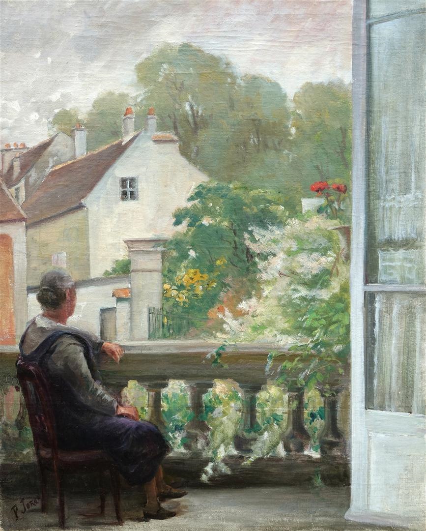 Madame Paul Joron à son balcon dans son pavillon 4 rue Jules Benoît, Paul Joron, 1935