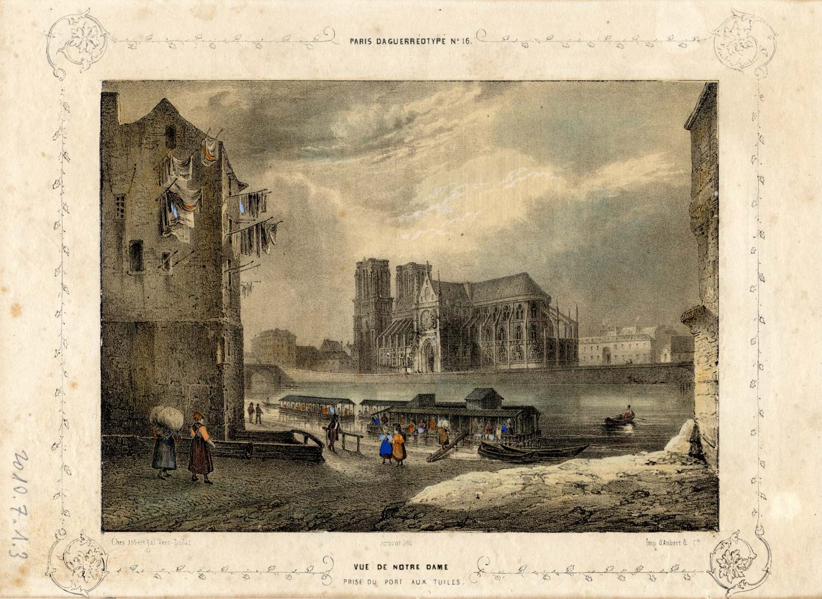 Vue de Notre Dame prise du port aux Tuiles ; Paris et ses environs reproduits par le daguerréotype, Jean-Baptiste Arnout, 1840 (c)