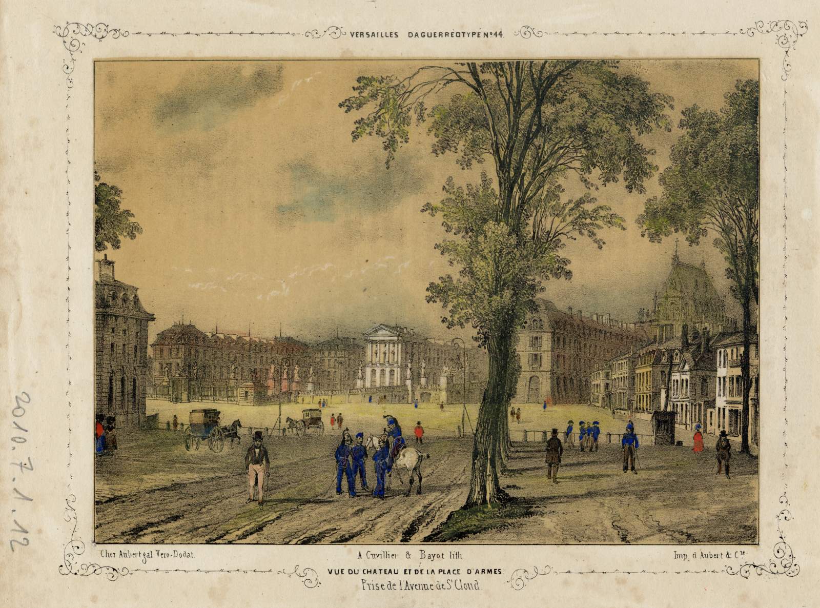 Vue du château et de la place d'Armes prise de l'avenue de St Cloud ; Paris et ses environs reproduits par le daguerréotype, Adrien Cuvillier, 1840
