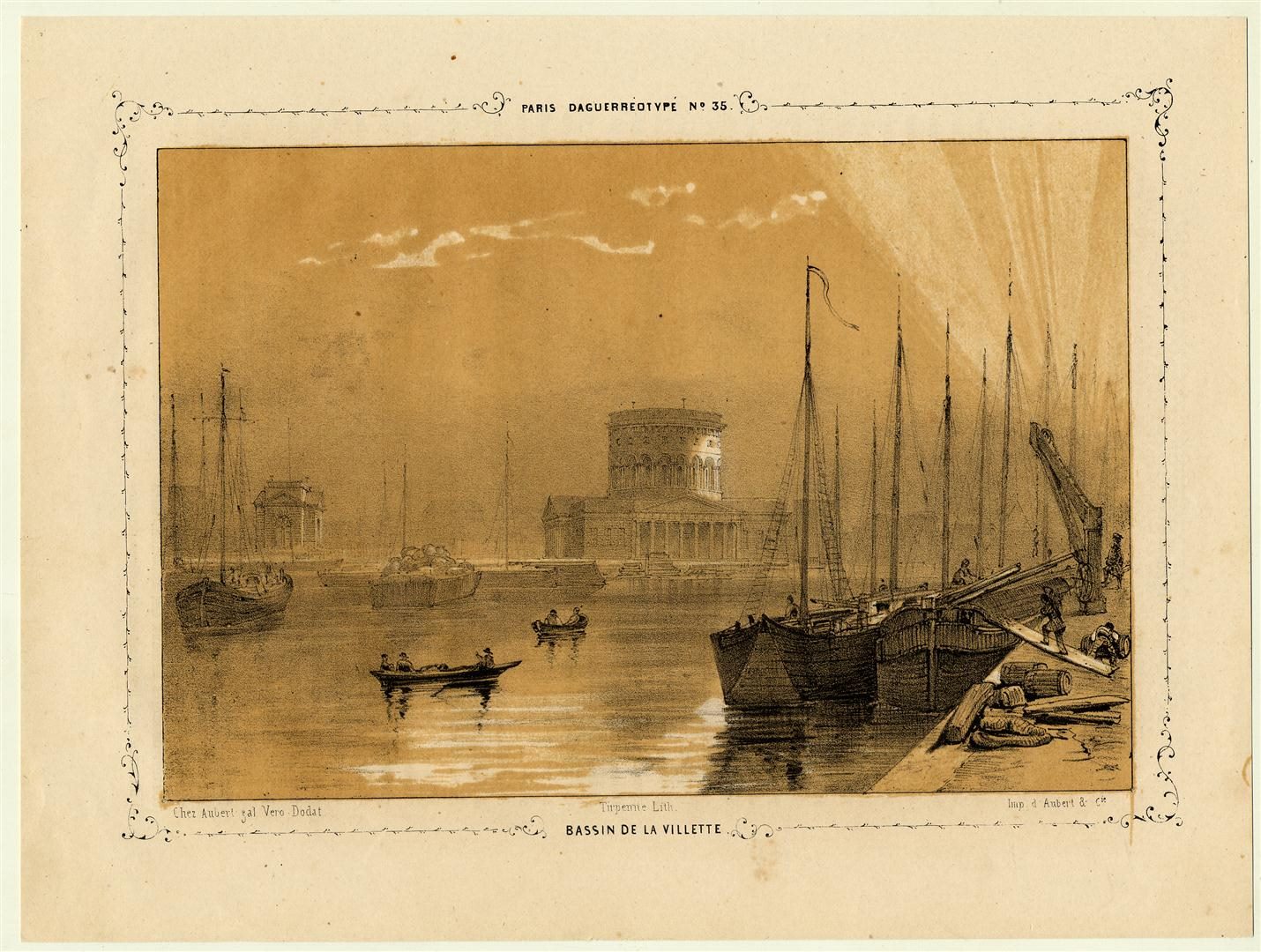 Bassin de la Villette ; Paris et ses environs reproduits par le daguerréotype, Jean-Louis Tirpenne, 1840