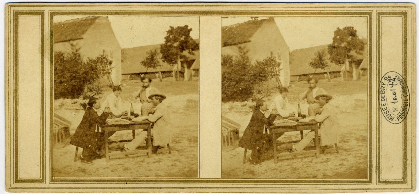 Scène de repas dans la cour de la ferme du château de Bry-sur-Marne, Alexandre Valtier, 1859