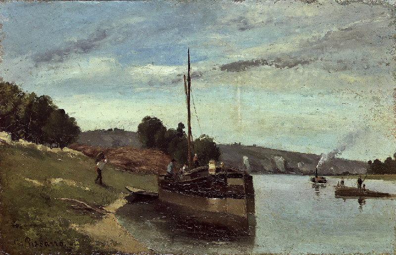 Péniche sur la Seine, Camille Pissarro, 1863 vers,1864 vers