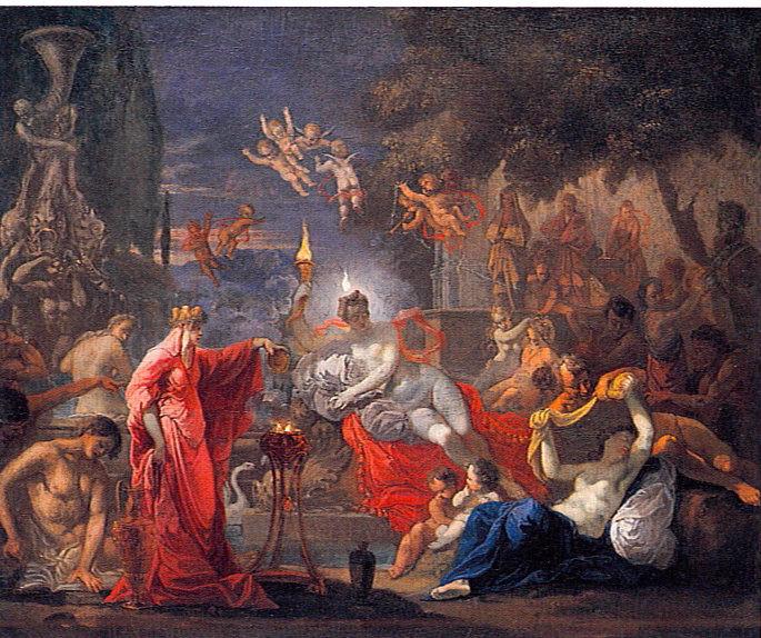 Le rajeunissement des nourrices de Bacchus, Dominicus van Wijnen, 17e siècle