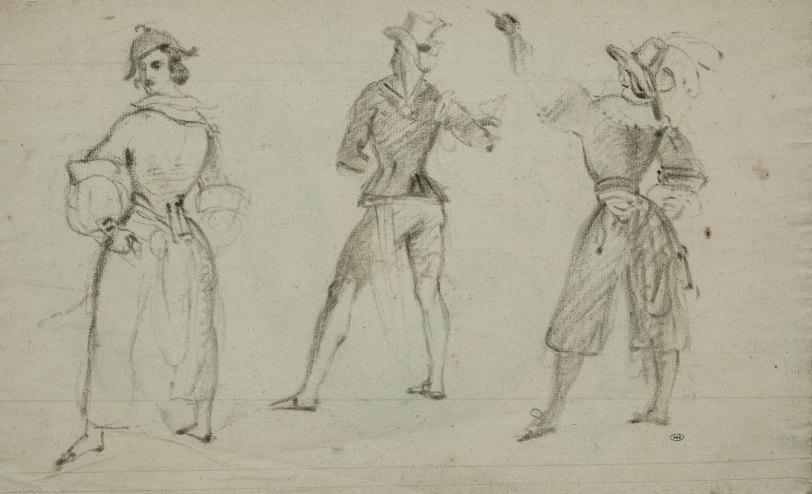 Etude de mains avec tambourin, femme de trois quarts avec éventail, portrait de femmes au chapeau_0