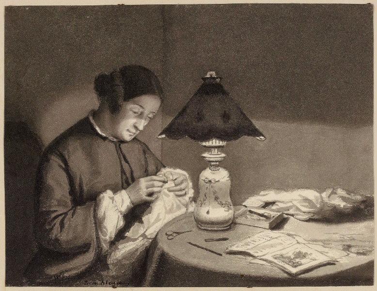 Femme cousant, Léon Alegre, 19e siècle