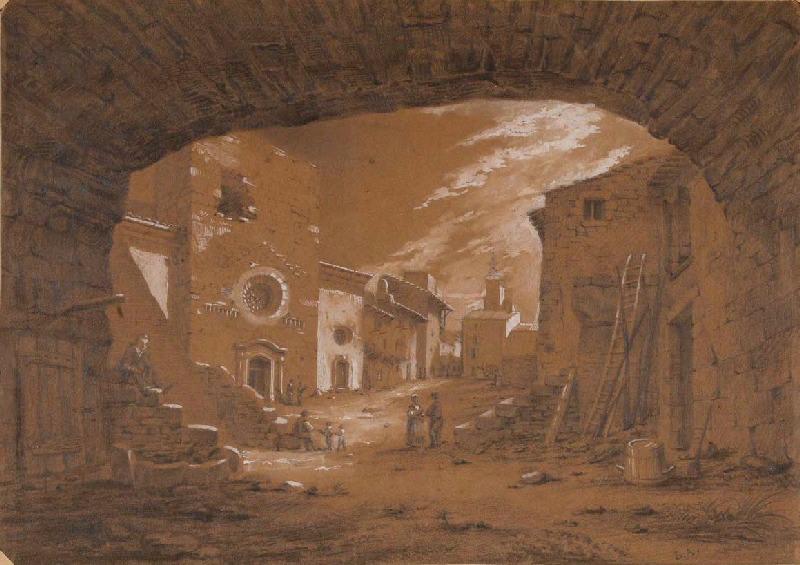 A Connaux - place de l'église, Léon Alegre, 1850