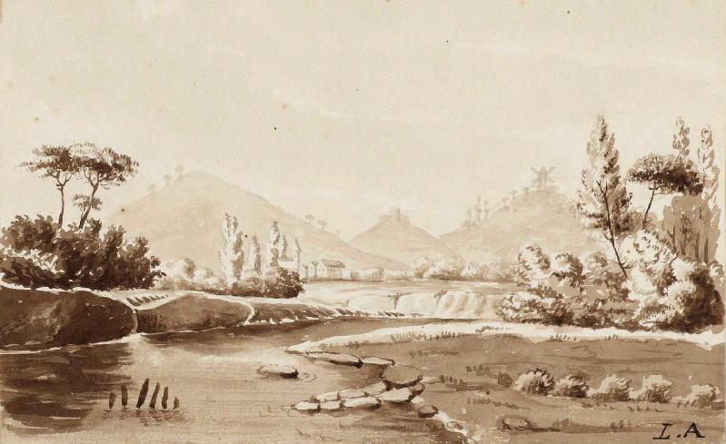 La rivière devant le village, Léon Alegre, 19e siècle