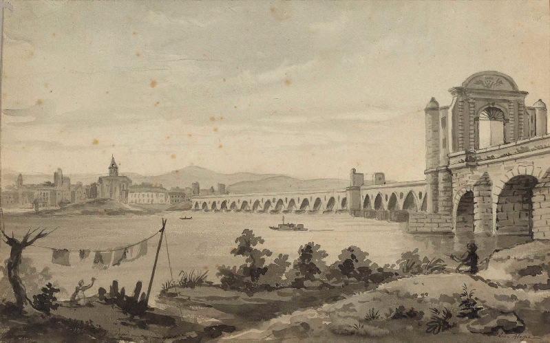 Le pont de Pont-Saint-Esprit d'après une ancienne gravure, Léon Alegre, 19e siècle