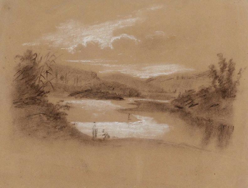 Paysage de bord de rivière, Léon Alegre, 19e siècle