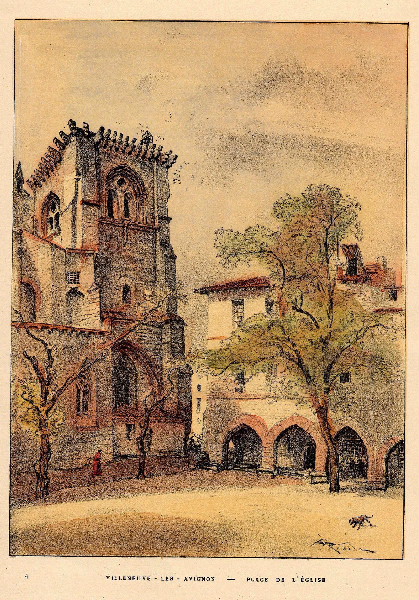 Place de l'église/Villeneuve-les-Avignon, Albert Robida, 2e moitié 19e siècle
