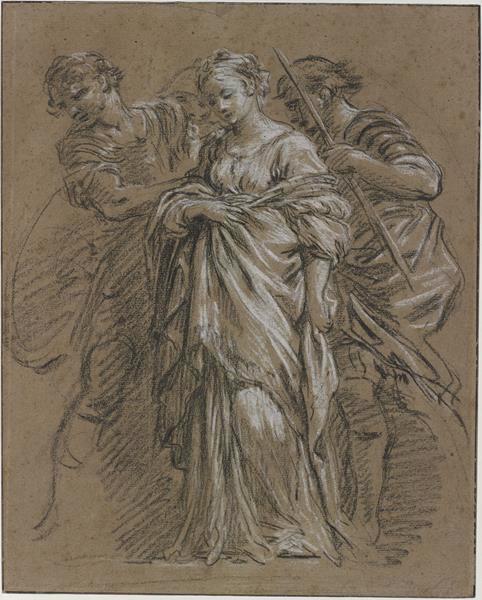 Jeune femme drapée entraînée par deux hommes, François Boucher, 1760,1765