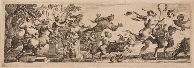 Triomphes marins et des épisodes bachiques : Centaures interrompant un sacrifice (Feuille appartenant à une suite de 5 pièces en largeur sous forme de frise présentant des triomphes marins et des épisodes bachiques)_0