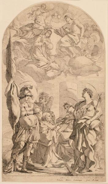 Le couronnement de la Vierge avec saint Jean-Baptiste, saint Jean évangéliste, saint Georges et deux donateurs, Charles Mellin, 1620,1635