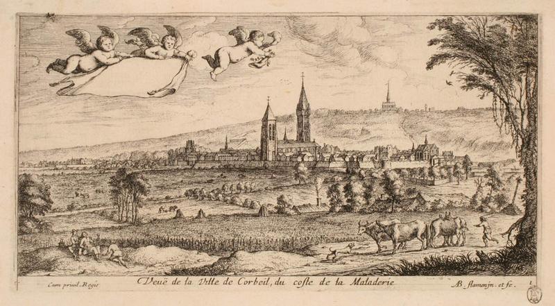 Suite de 6 pièces de vues : Vue de la ville de Corbeil, côté de la Maladerie_0