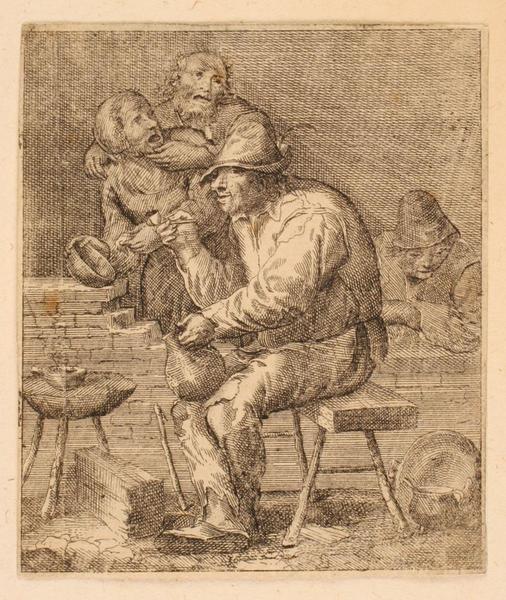 Homme assis sur un bac fumant la pipe [4 personnages], Jacques Dassonville, 2e quart 17e siècle, 3e quart 17e siècle