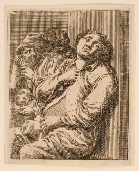 Jeune homme ivre [4 personnages], Jacques Dassonville, 2e quart 17e siècle, 3e quart 17e siècle