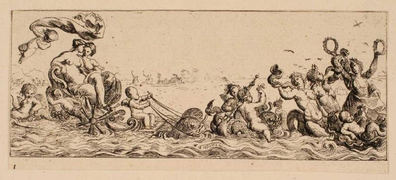 Ensemble dit Petites frises : Deux femmes assises dans une coquille ; Triomphes marins 1_0