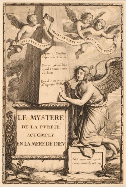 Titre-frontispice ; Ange gravant le titre à la pointe d'une flèche_0