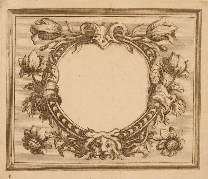 Cartouche flanqué d'un masque feuillagé_0