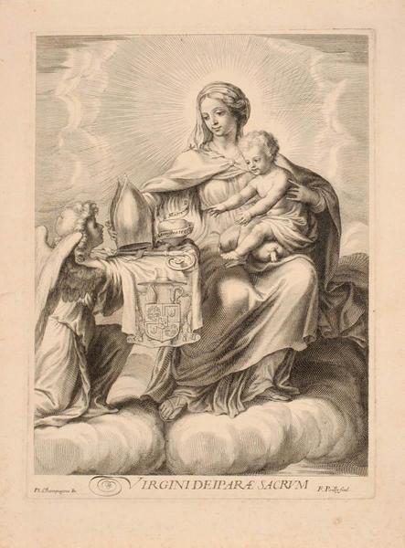 Vierge à l'Enfant recevant d'un ange les attributs d'un évêque_0