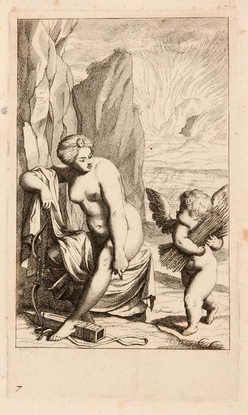 Jeux de l'Amour (Planche n°07) : Vénus et l'Amour ramassant ses flèches, Odoardo Fialetti, 1617