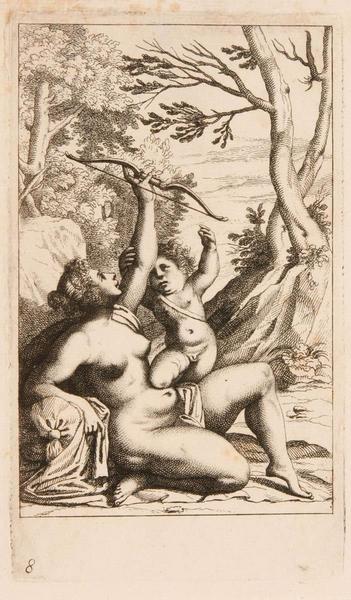 Jeux de l'Amour (Planche n°08) : Vénus tenant l'arc de l'Amour, Odoardo Fialetti, 1617