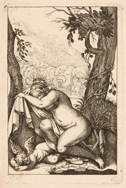Jeux de l'Amour (Planche n°06) : Vénus et l'Amour endormis, Odoardo Fialetti, 17e siècle