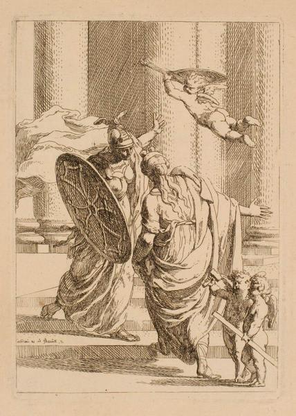 L'imagination, accompagnée des génies des trois arts, s'entretient avec Minerve, Antoine Rivalz, 1695