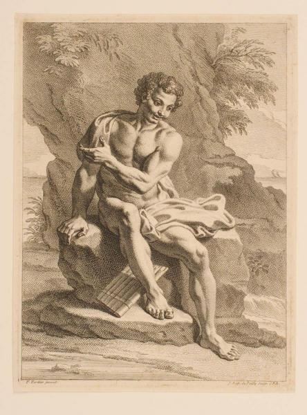 Recueil de diverses académies : Académie d'homme assis avec une flûte de Pan, Jean Baptiste de Poilly